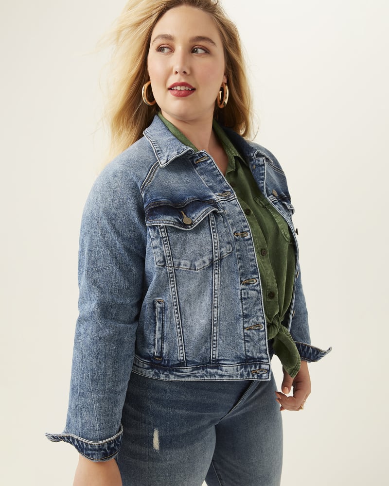 Plus Size White Grace Denim Jacket Medium Wash